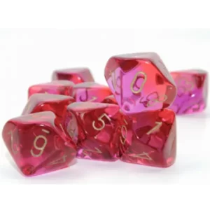 Chessex -Gemini Translucent Red- Violet/gold Set of 10 d10s Card & Game Supplies Chessex